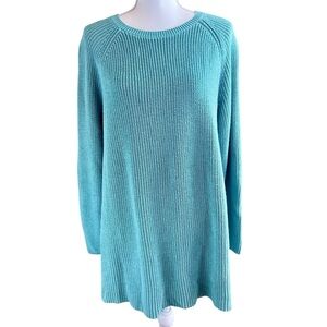 J JILL Aqua Green‎ Shaker Knit Tunic Sweater Sz 2X Cotton Spring Summer Plus